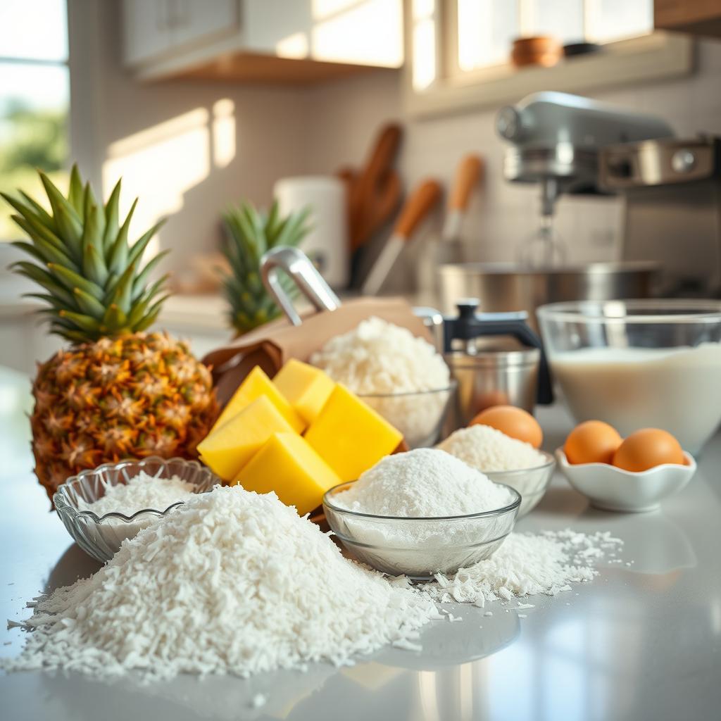 Baking Ingredients for Pineapple Coconut Cake