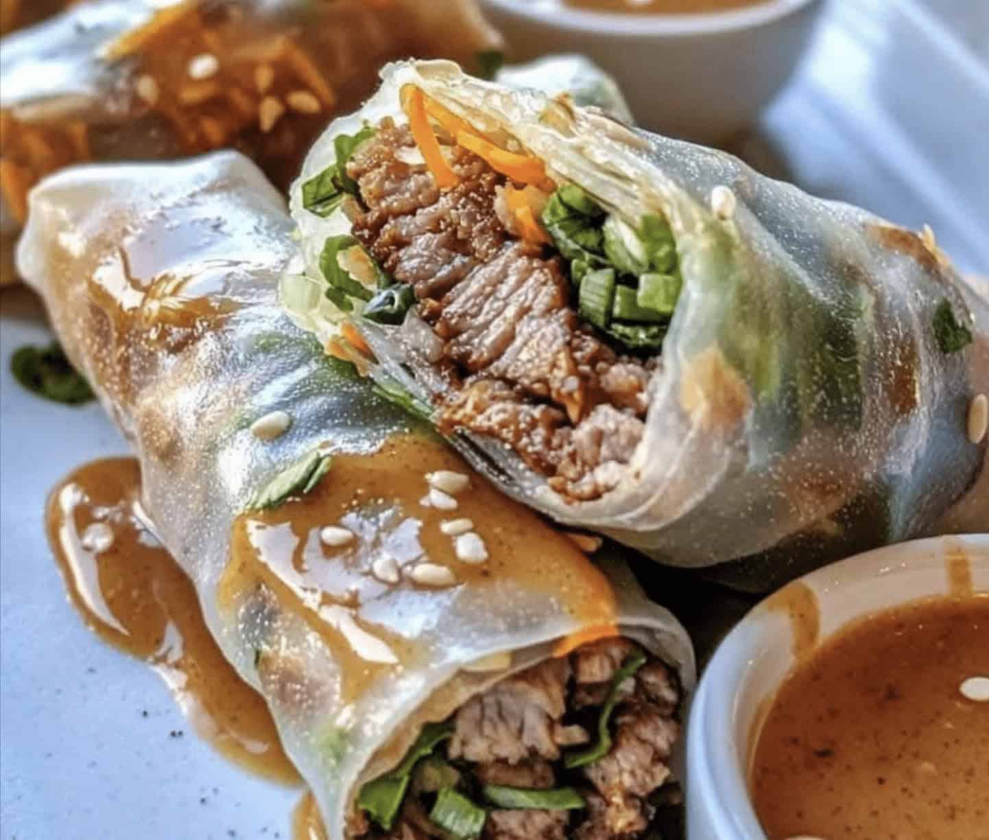 Beef Spring Rolls with Peanut Lime Sauce