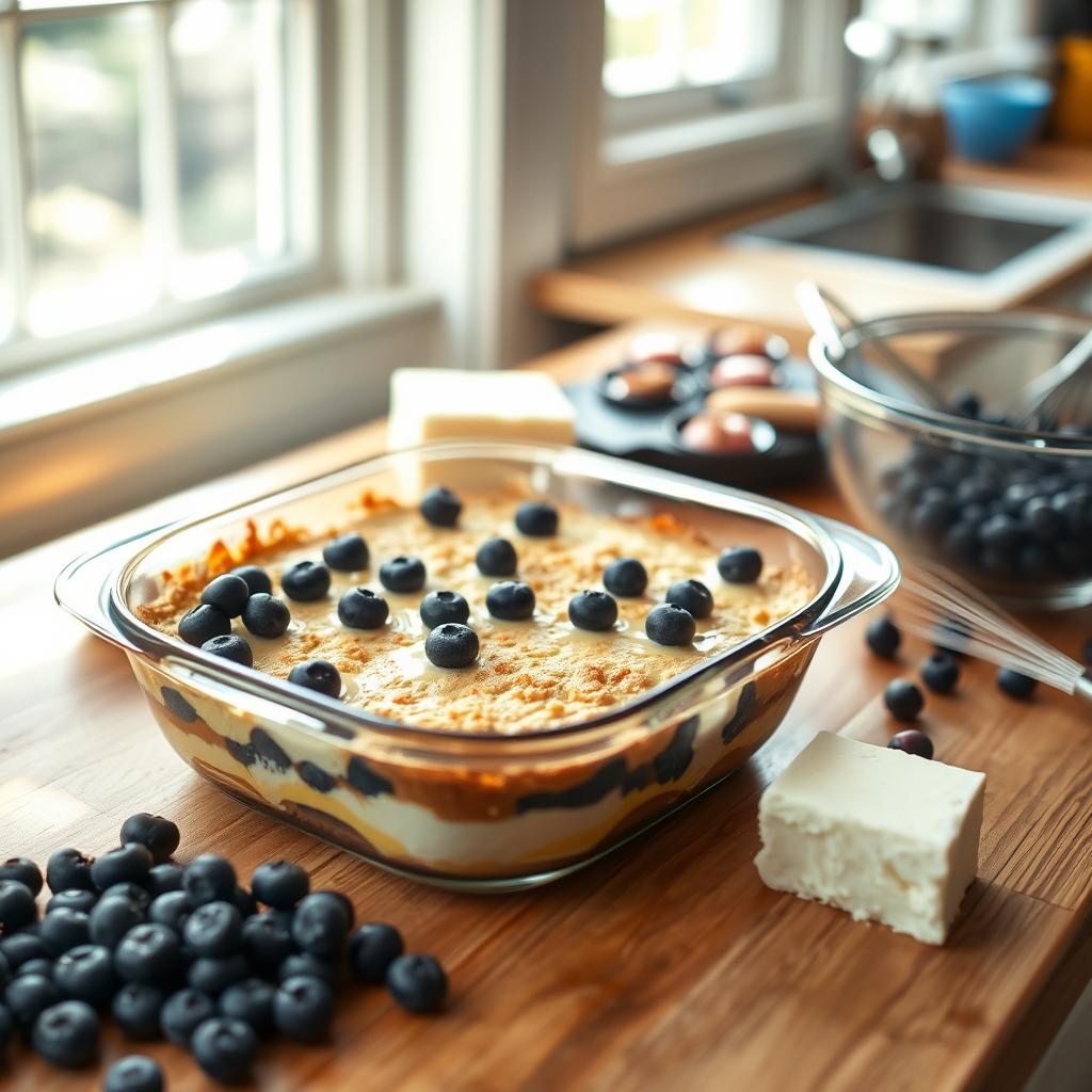 Blueberry Cottage Cheese Breakfast Bake Preparation