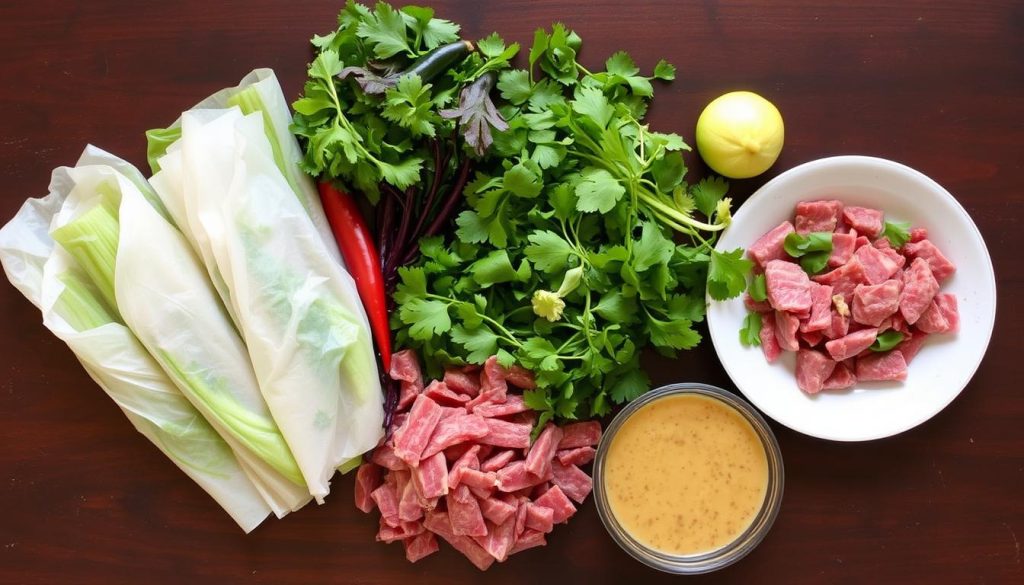 Fresh Ingredients for Beef Spring Rolls