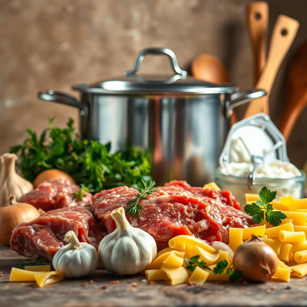 Ingredients for Creamy Beef Pasta