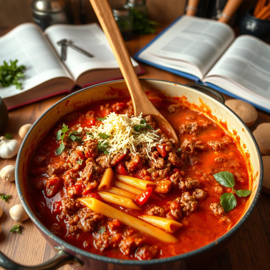 One-Pot Beef Pasta Cooking Process