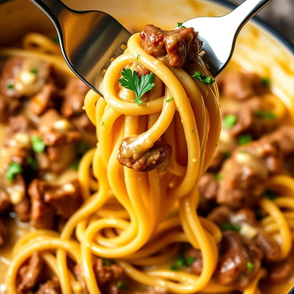 One-Pot Creamy Beef and Garlic Butter Pasta