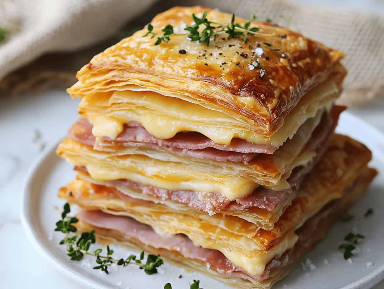How to Make Crispy Ham & Cheese Puff Pastry Stacks