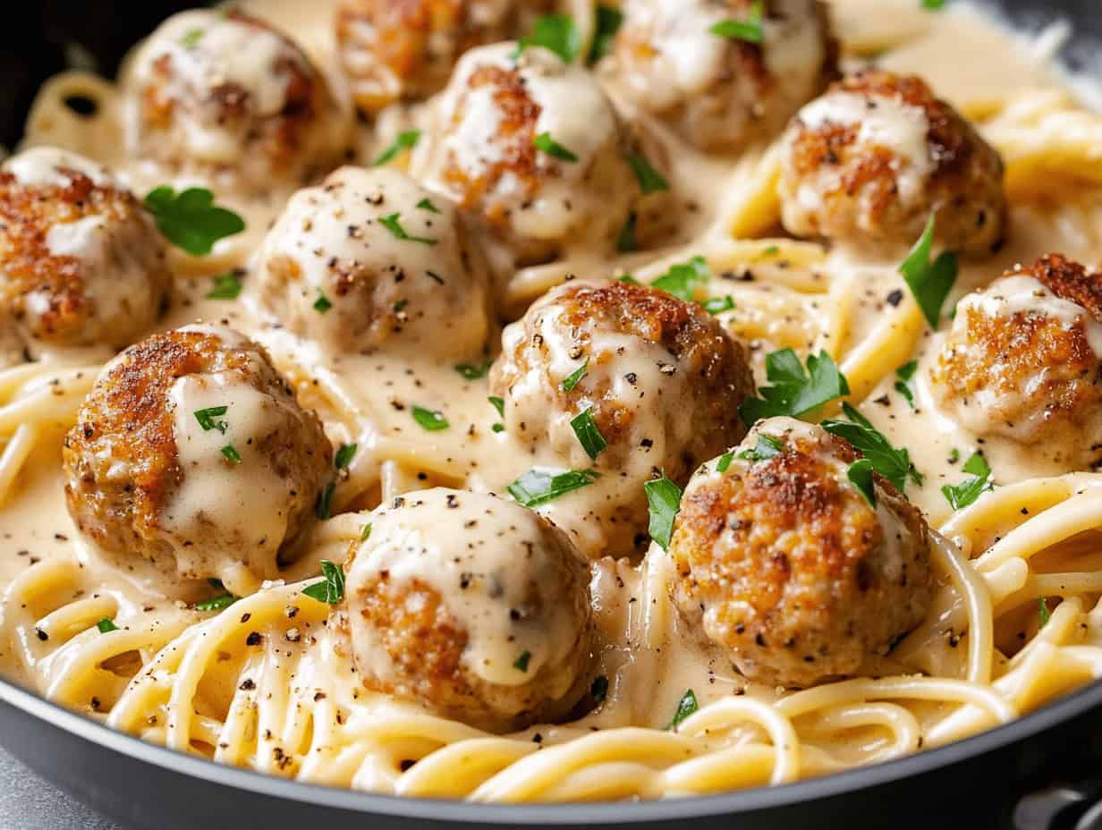 Garlic Butter Chicken Balls with Creamy Parmesan Pasta