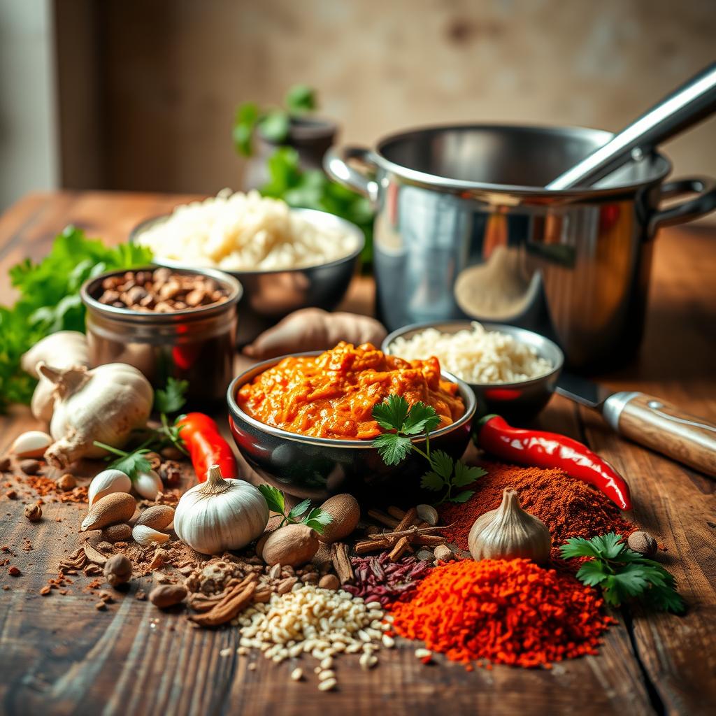 Butter Chicken Ingredients and Kitchen Tools