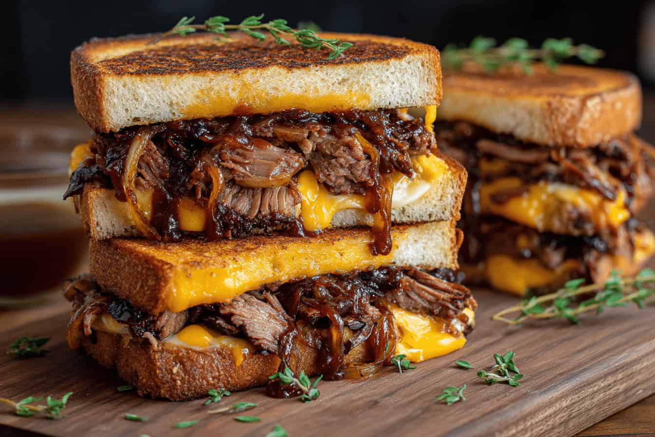 Smoked Brisket Grilled Cheese Stack