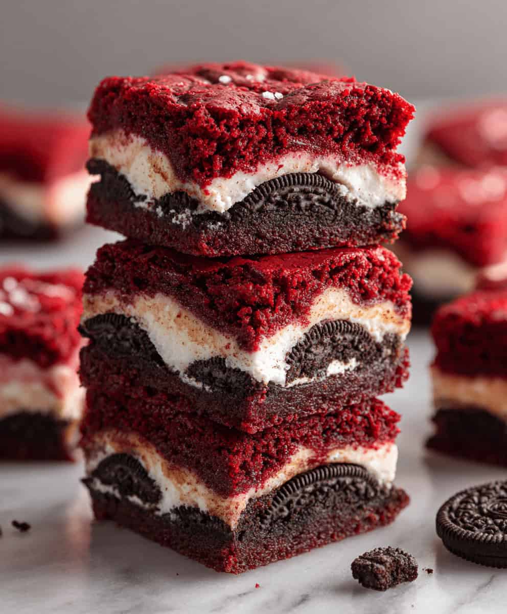 Oreo Stuffed Red Velvet Brownies