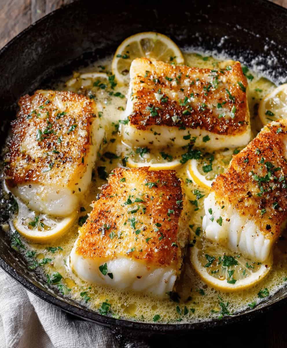 Lemon Garlic Butter Cod with Crispy Skin