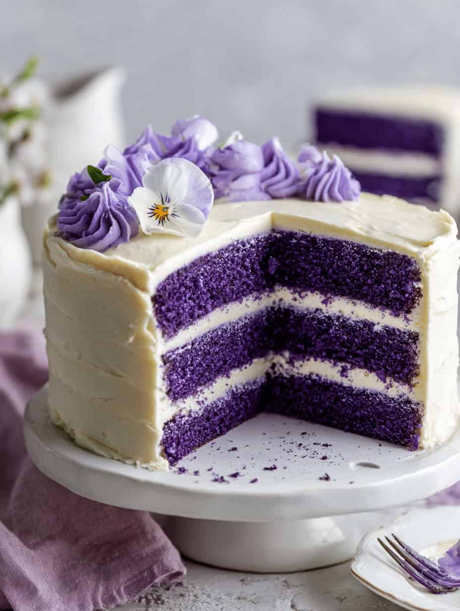 Royal Purple Velvet Cake with Creamy Vanilla Frosting
