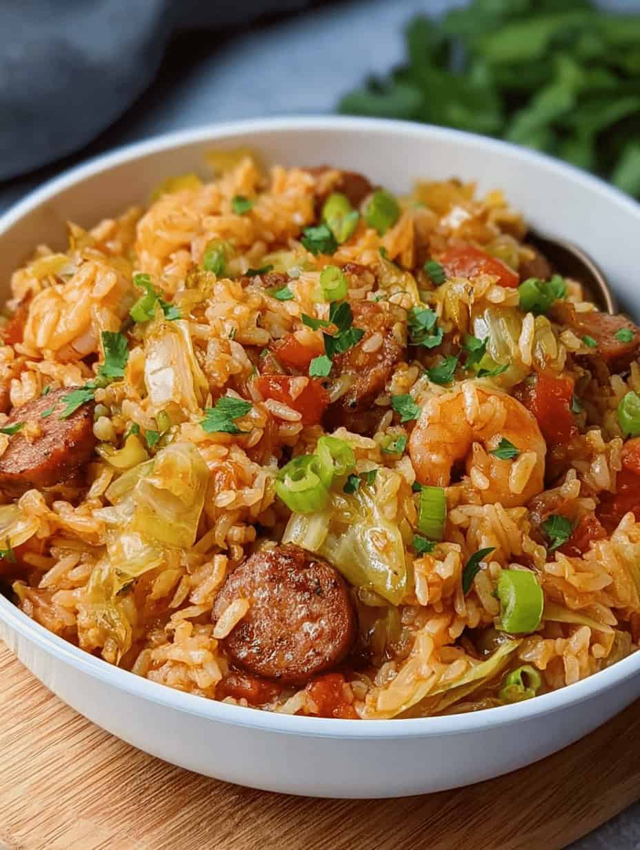 Cajun Cabbage Jambalaya with Sausage and Rice