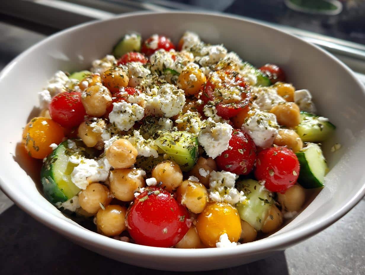 10-Minute Chickpea Feta Salad | Mediterranean Recipe