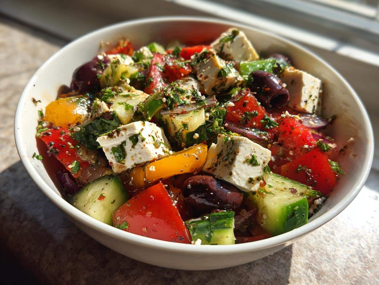 15-Minute Vegan Greek Salad That’ll Blow Your Mind