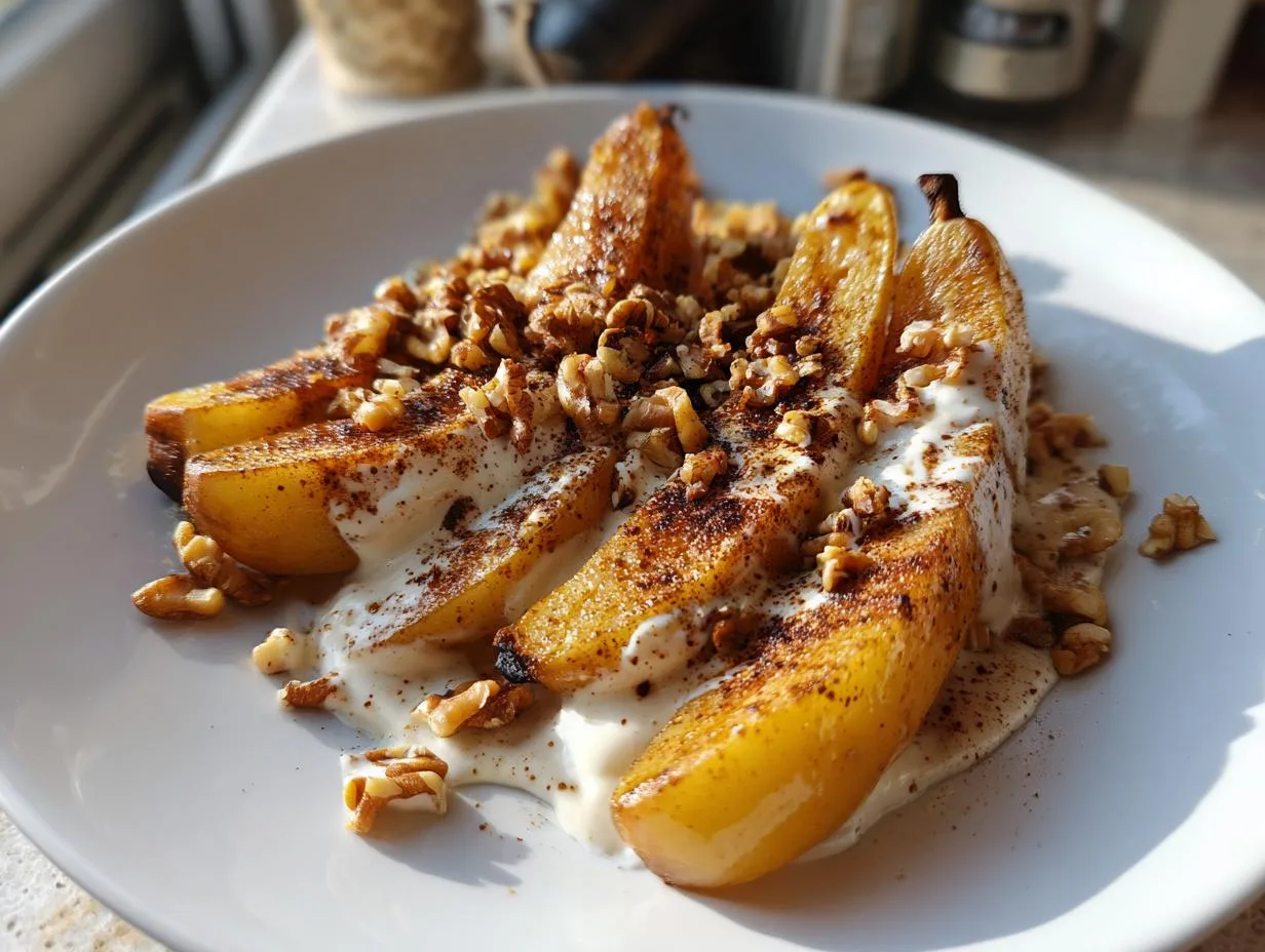 Pan-Seared Pears with Honey-Yogurt Sauce