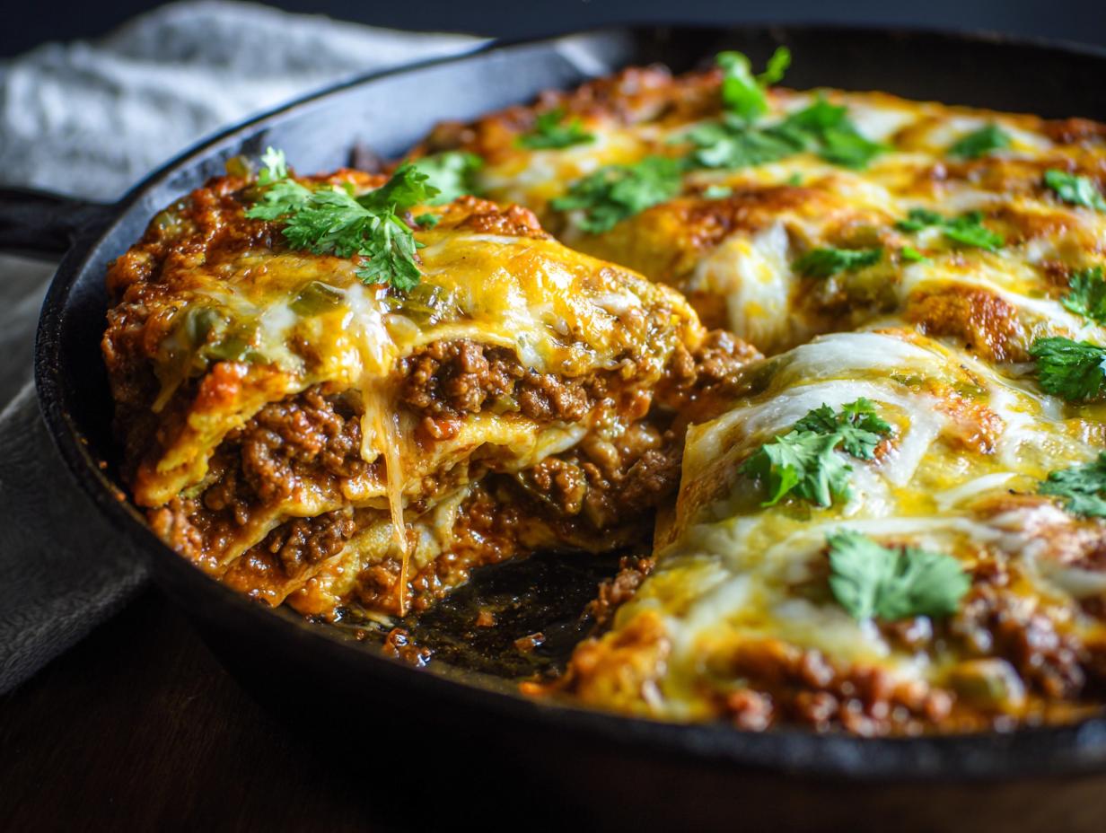 30-Minute Skillet Green Chili Enchilada Bake Will Wow You