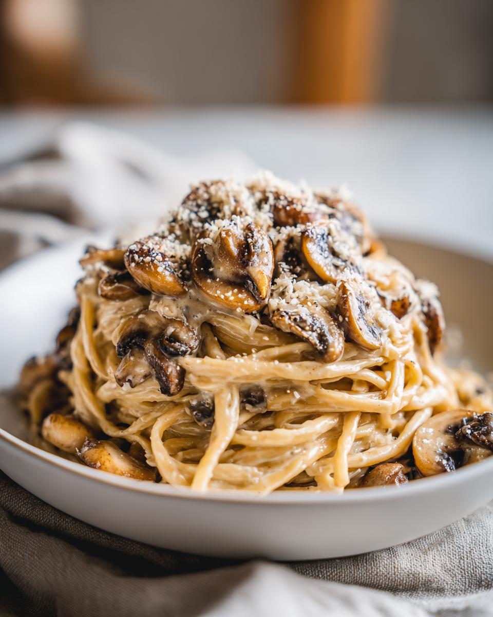 easy alfredo sauce with mushrooms - detail 2